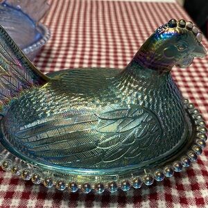 Iridescent Glass Hen on Nest